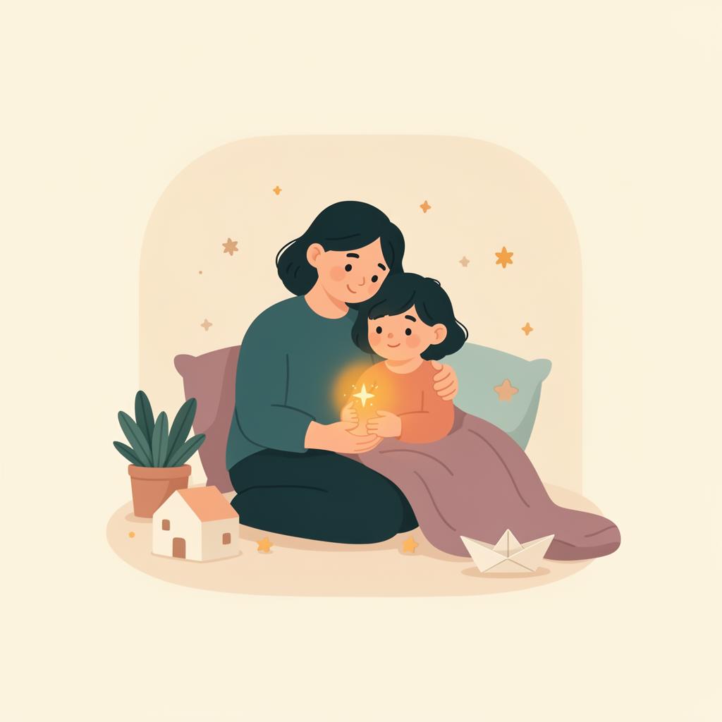Soft illustration of a parent and child sharing a calm moment