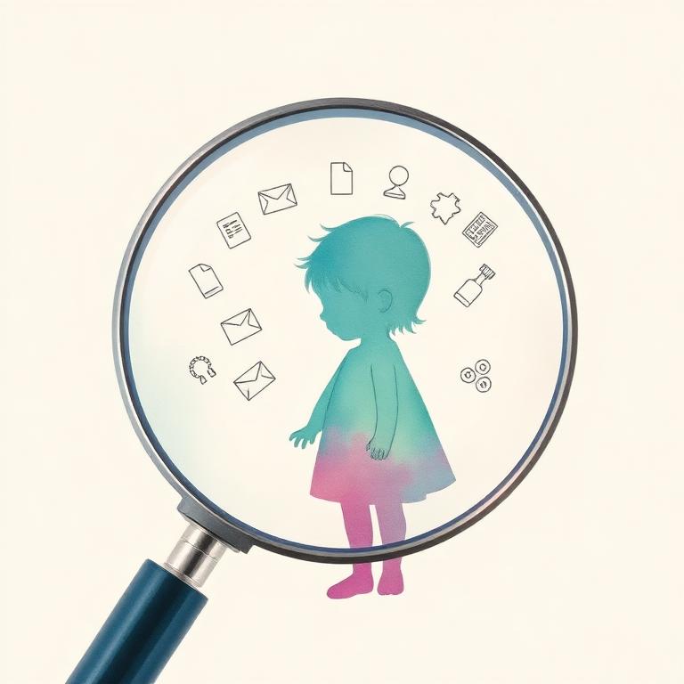 Illustration of a magnifying glass revealing a child's profile